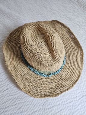 Tahiti Cowboy Wallaroo Sun Hat Turquoise Raffia Outdoor Wide Brim Coastal Beach